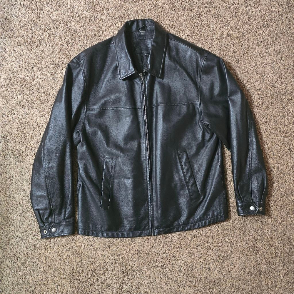 St Johns Bay Men's Black Genuine Leather Jacket Large